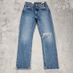 Levis 501 Original Jeans Womens 26x30 Medium Wash High Rise Straight Distressed